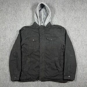 Levis Military Jacket Mens XL Black Washed Sherpa Canvas Hooded Utility 0409